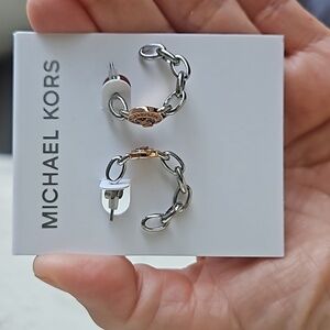 NWT Michael Kors Women's Hoop Earrings Gold & Platinum Crystals Brass Ch…